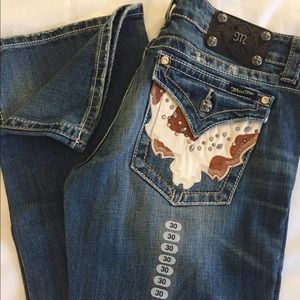 Miss Me Cow Print Embellished Pocket Jeans